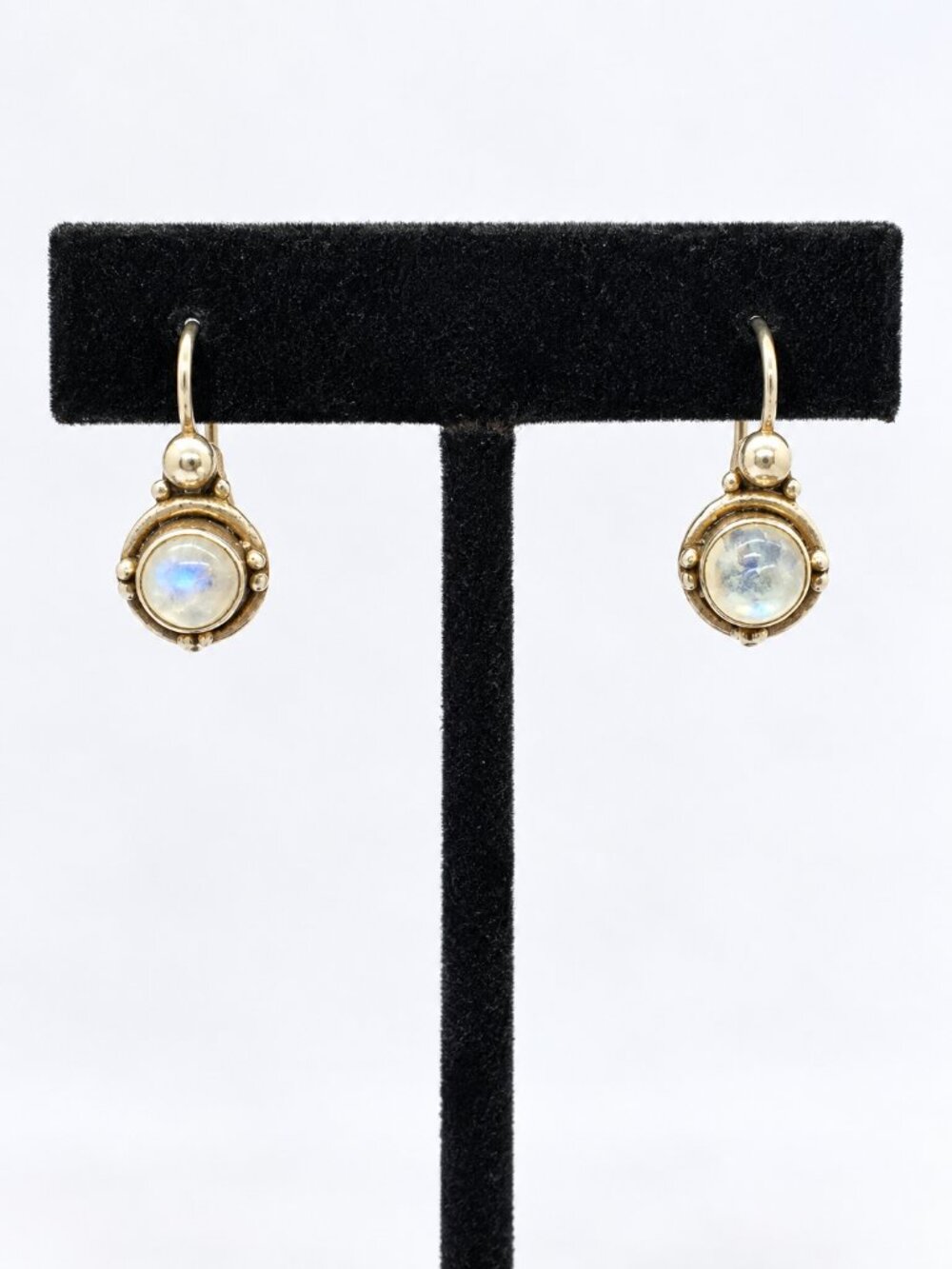 MOONSTONE EARRINGS 925 Sterling Silver Round Cabochon Dangle Drop Artisan